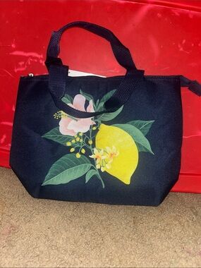 Black Tote Bag with Lemon Floral Print